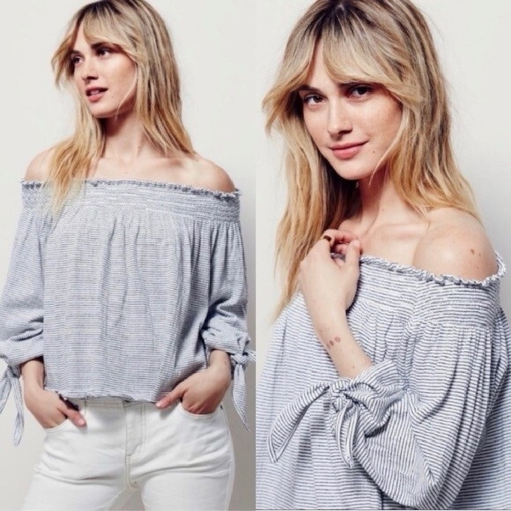 Free People We The Free Black and White Striped Blouse